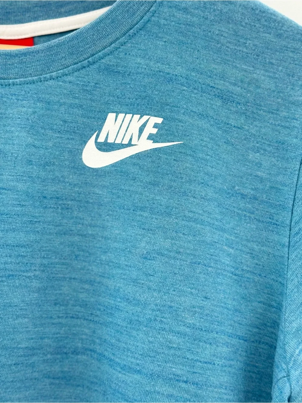 Nike Sportswear Blue Heathered Logo Tee Shirt High Low Hem Short Sleeve